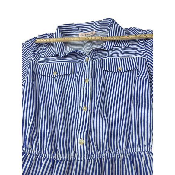 Blue & White Striped Shirt Dress By Love Blossom Button Front Elastic Waist Shor - Picture 6 of 10